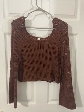 Old Navy off the shoulder brown crochet top